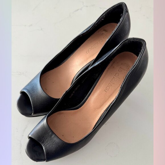 Le Château Black Leather Peep-Toe Pumps – Size 38 - Picture 3 of 6